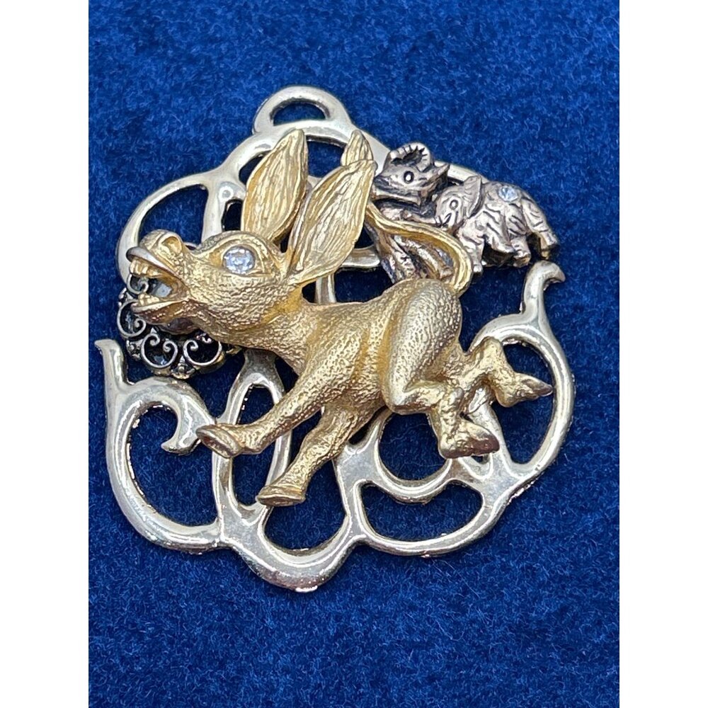Vintage Gold & Silver-Tone donkey & Elephant pendant political